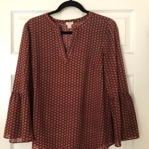 J. Crew red bell sleeve top.